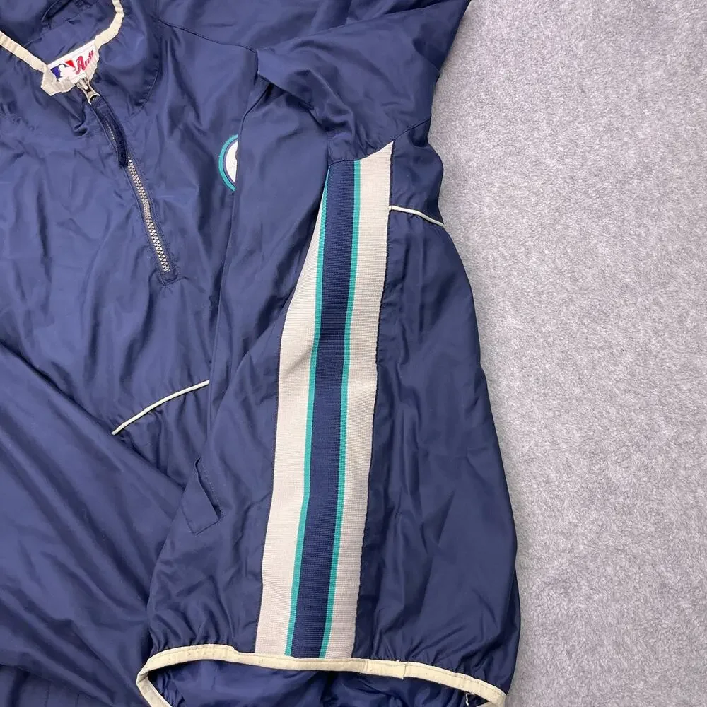 VTG Seattle‎ Mariners Majestic Pullover Jacket Windbreaker XL Blue 1/4 Zip MLB